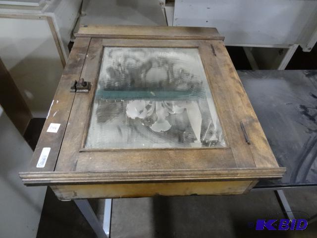 lot 154 image: Vintage in wall Wood Medicine Cabinet. 2 Shel...