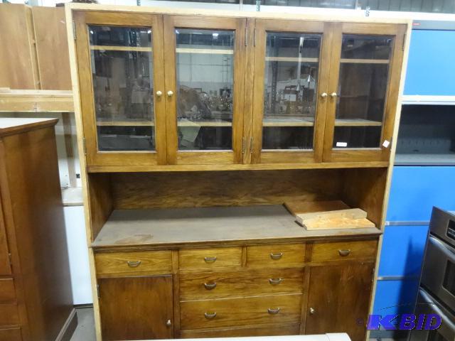 lot 163 image: Vintage Wood Cabinet. Unfinished Sides. 2 Low...