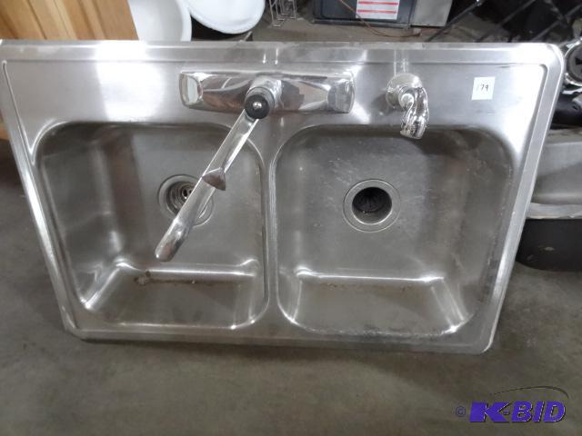 lot 179 image: Stainless Double Kitchen Sink with Sink Maste...