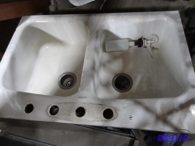 lot 181 image: Cast Iron Double Kitchen Sink 33 X 22...