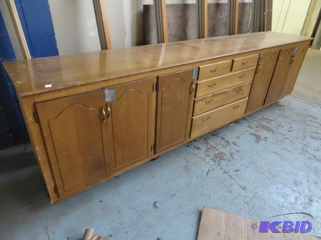 lot 71 image: Vintage wood Cabinet. 5 Drawer and 6 Doors. T...