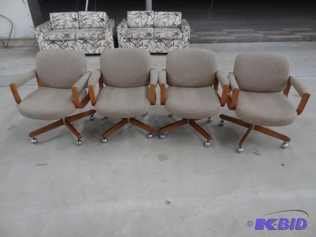 4 Matching Cushioned Chairs on Wheels...