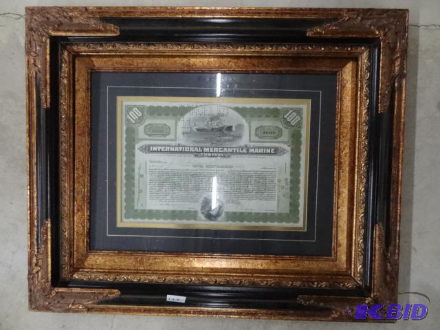 Framed Stock Certificate. International Merca...