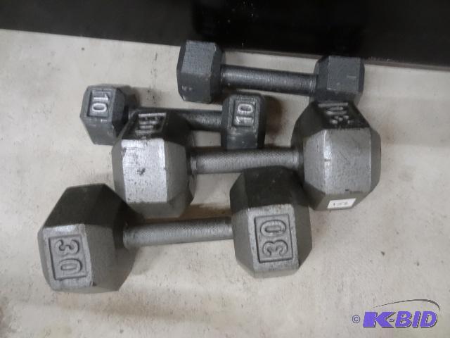 Hand Weights. 2 are 30 and 1 is 10...