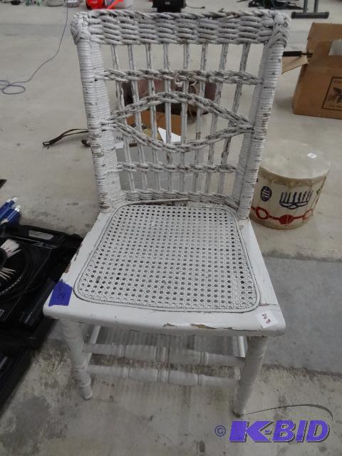 Vintage Wood Chair with Wicker Back....