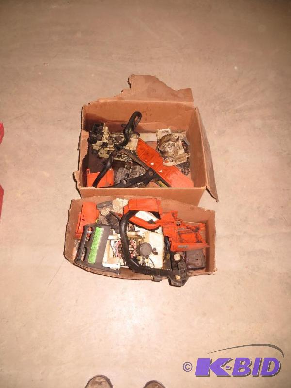 Box of Old Stihl chain saw parts...