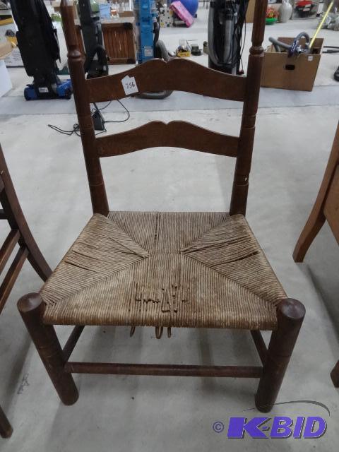 Vintage Wood Kids Chair, Wicker Seat...