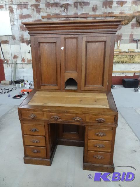 Late 1800s Wood Desk 2 Drawers on Top. 9 Dra...