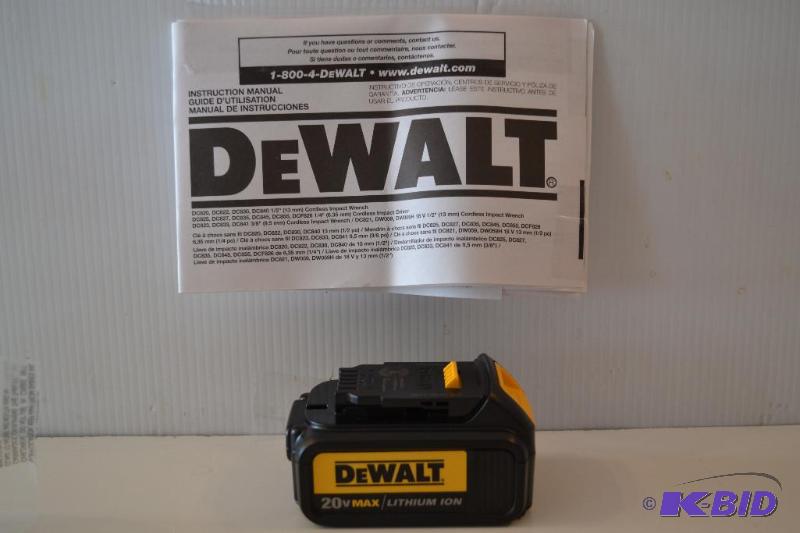 lot 43 image: DeWALT 20 vmax  Lithium Ion Battery