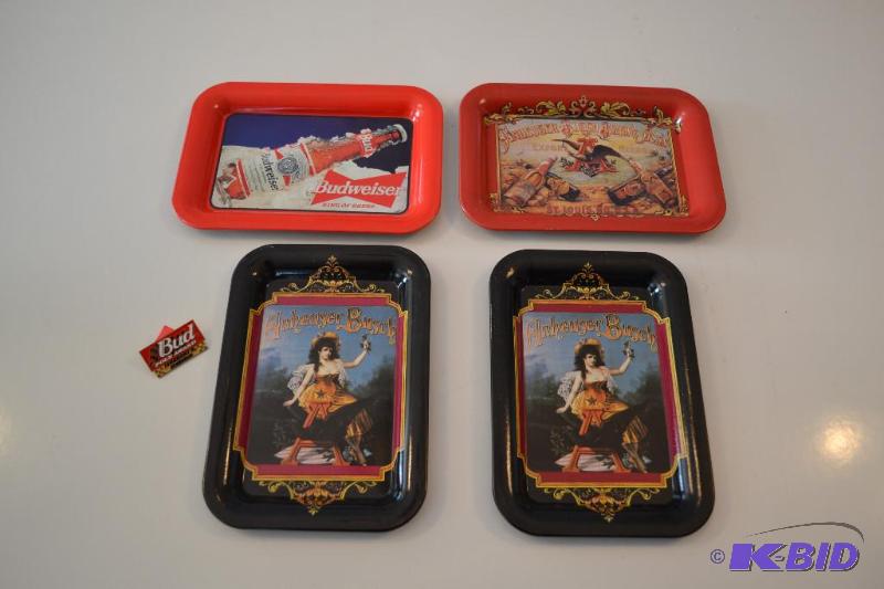 lot 51 image: Budweiser collectable trays,along with 1 pin....