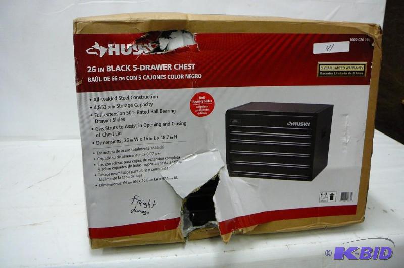 lot 41 image: Husky tool box 26" black 5 drawer chest ...