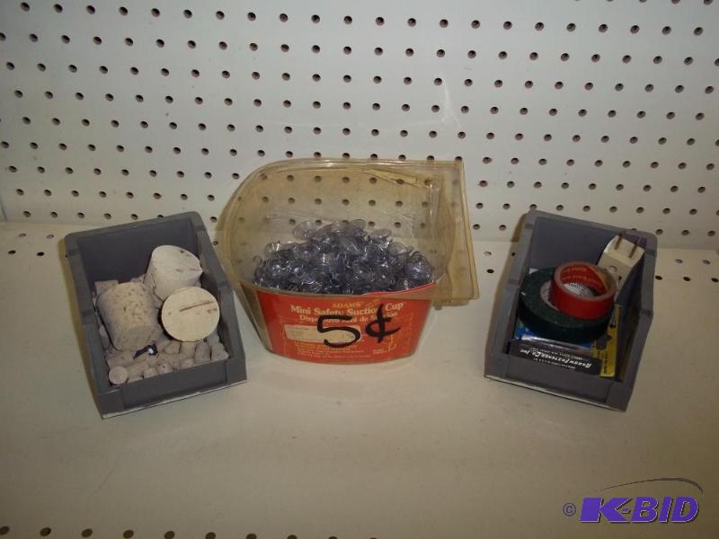 New assorted hardware, suction cups, and cork...