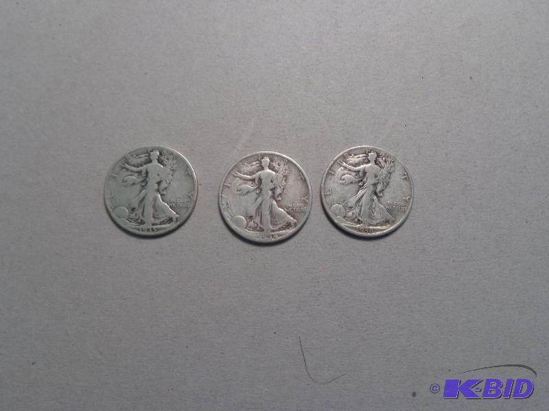 3 Walking Liberty Half Dollars   1 - 9134 &qu...