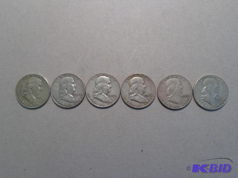 6 Ben Franklin Half Dollars   1 - 1953 &quot...