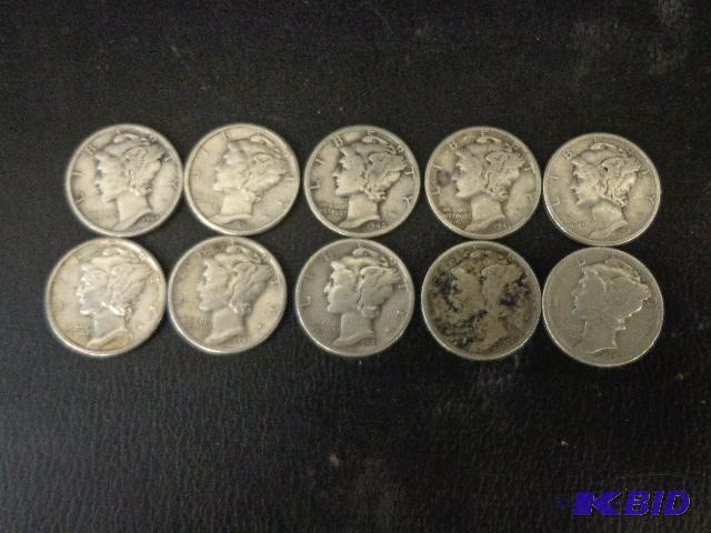 Mercury Dimes   Quantity 10  1- 1936, Philide...