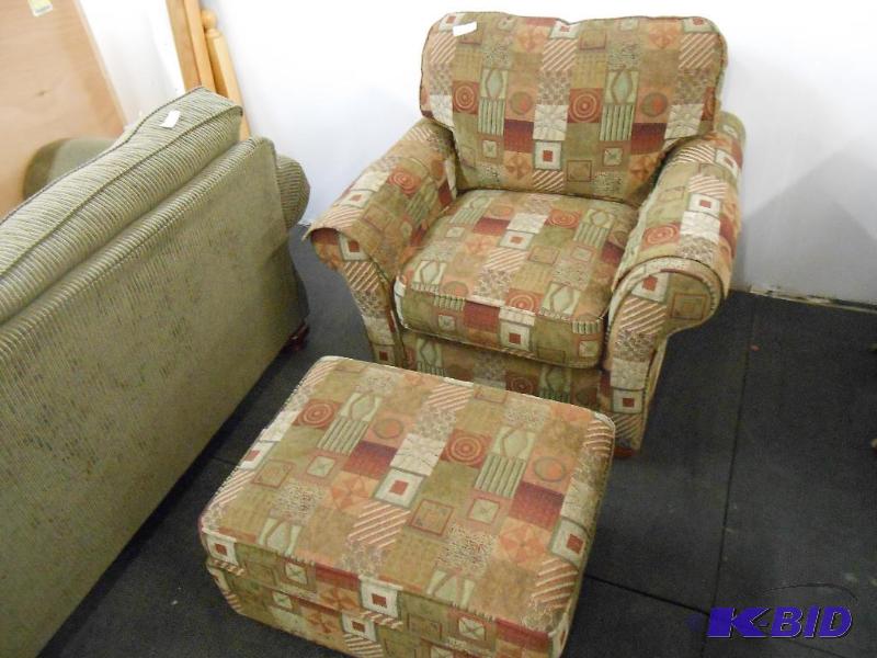 Padded arm chair.  With ottoman.