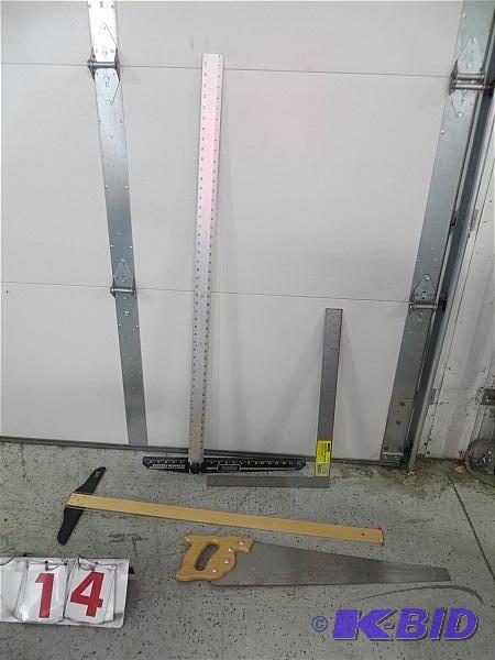 lot 14 image: Lot of Tools. Saw and squares....