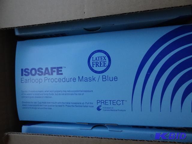lot 43 image: Iso Safe Earloop Procedure Masks. Blue Qty 90...