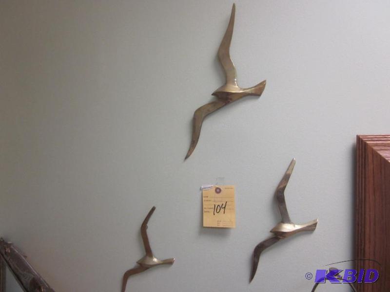 lot 104 image: Lot of (3) Mid Century flying birds, solid br...