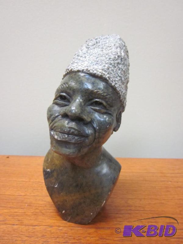 lot 115 image: 7 inch hand carved stone ethnic art, signed o...