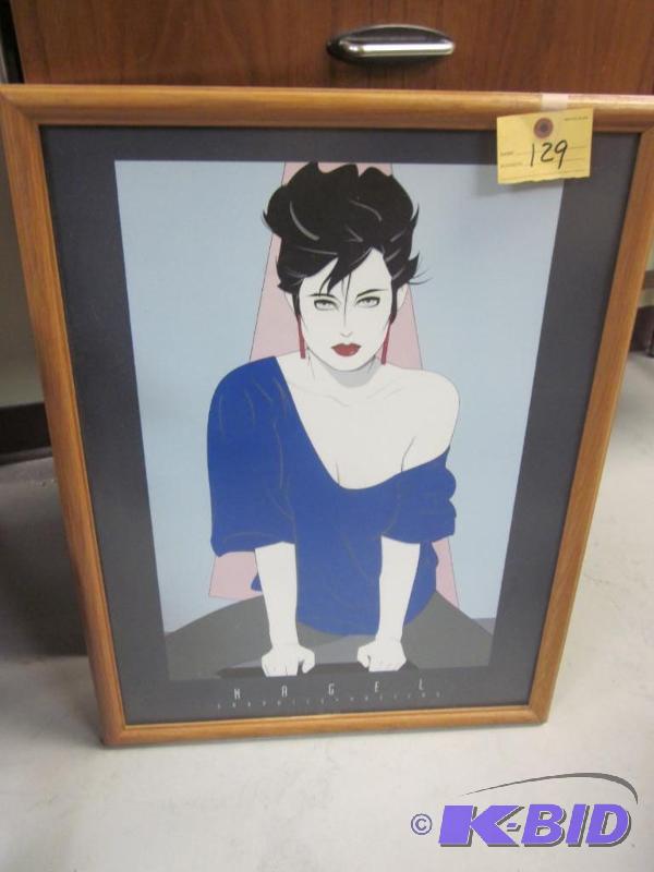 lot 129 image: 1980s framed fashion art print.    ...