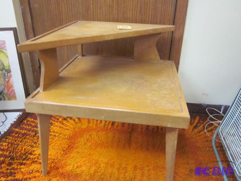 lot 133 image: Mid Century two tier wood end table.    ...
