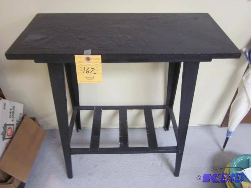 lot 162 image: Metal base and wood top side table.     ...