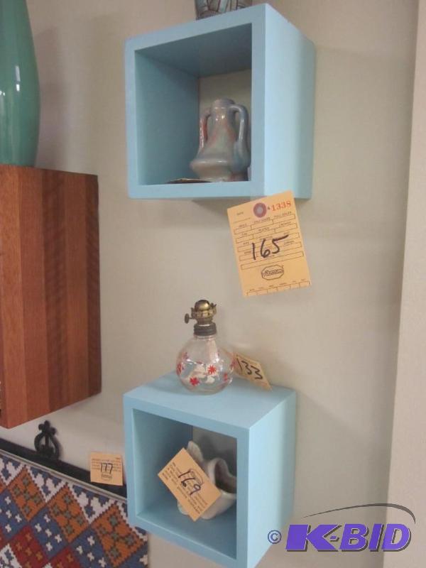 lot 165 image: Pair of light blue floating shelves.  8 ...