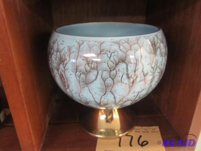 lot 176 image: Unique glazed brass footed compote.  Ver...
