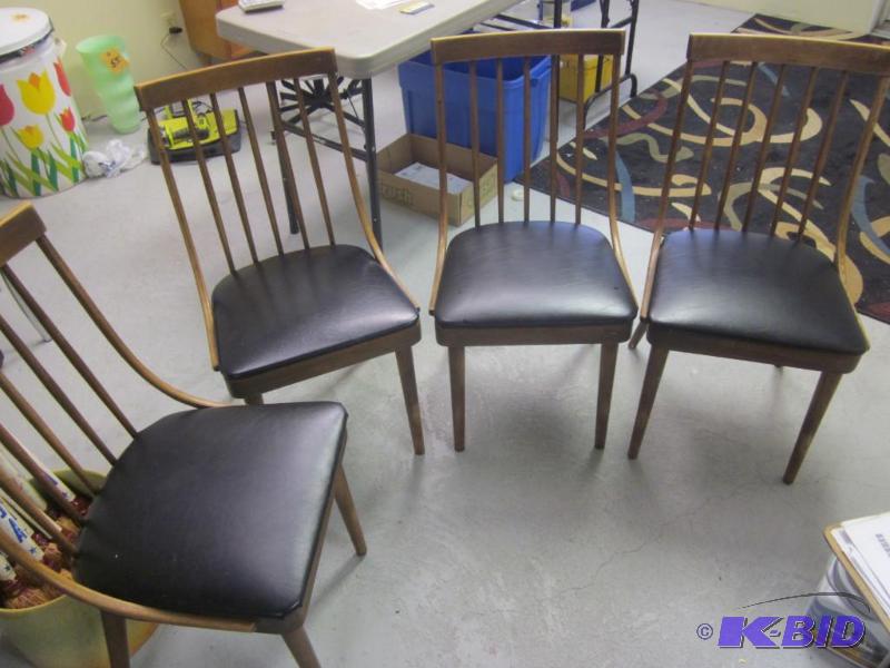 lot 180 image: Lot of (4) Mid Century solid wood with black ...