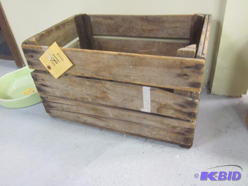 lot 181 image: Old wood weathered crate, that has writing bu...