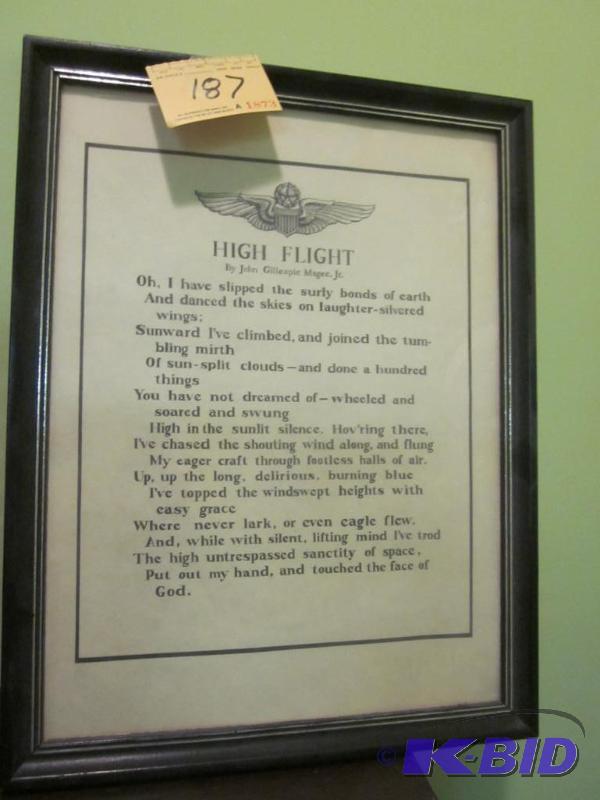 lot 187 image: Framed High Flight by John Gillespie Magee Jr...