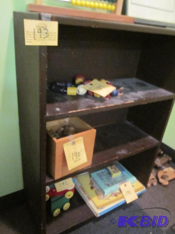 lot 193 image: Solid wood painted brown book shelf, approxim...