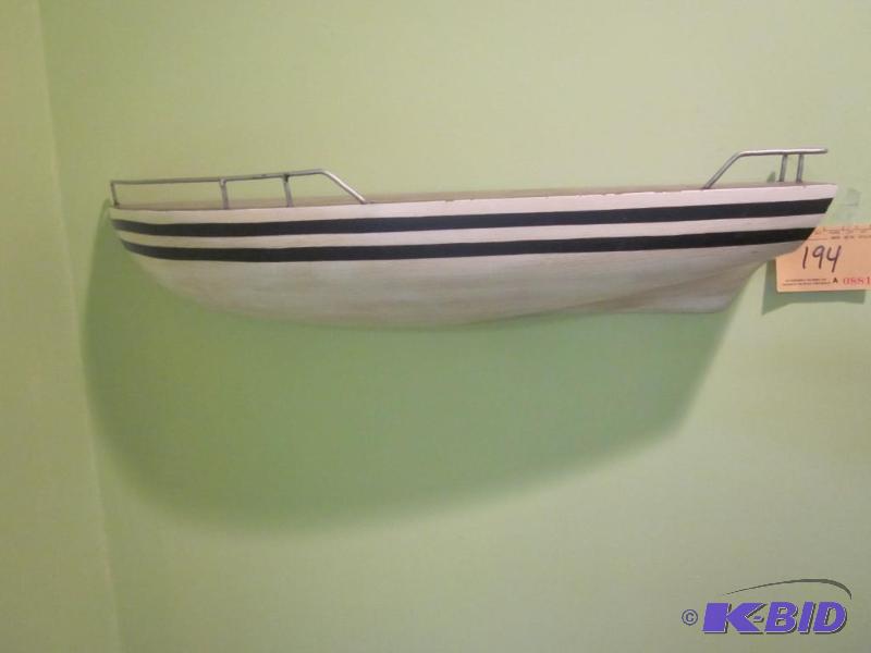 lot 194 image: Solid wood nautical boat shelf with metal rai...