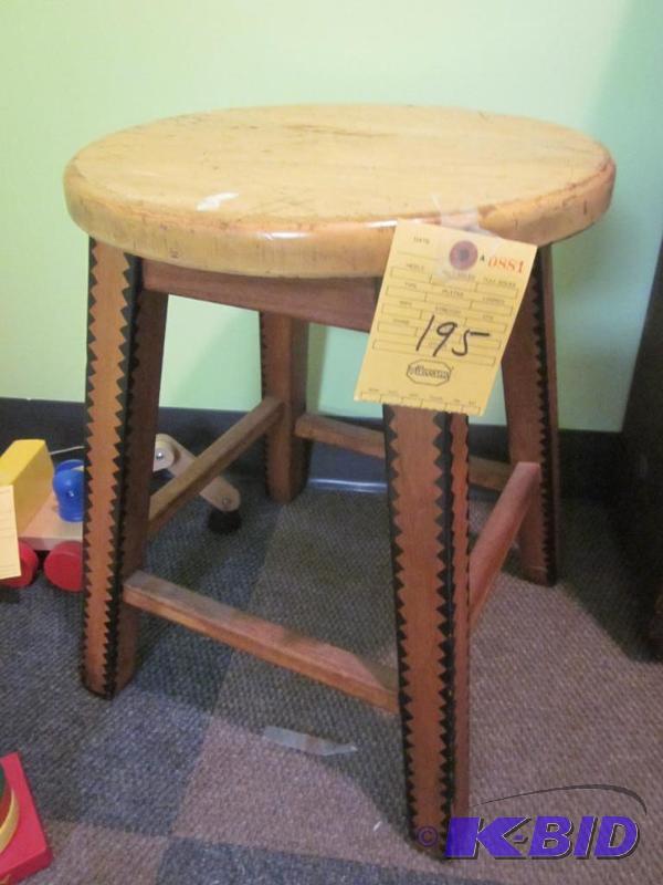 lot 195 image: Solid wood stool with painted legs, sturdy.  ...