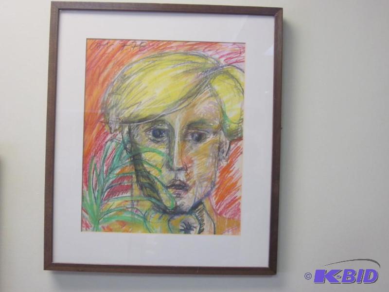 lot 20 image: Large 22 inch original chalk framed art work,...
