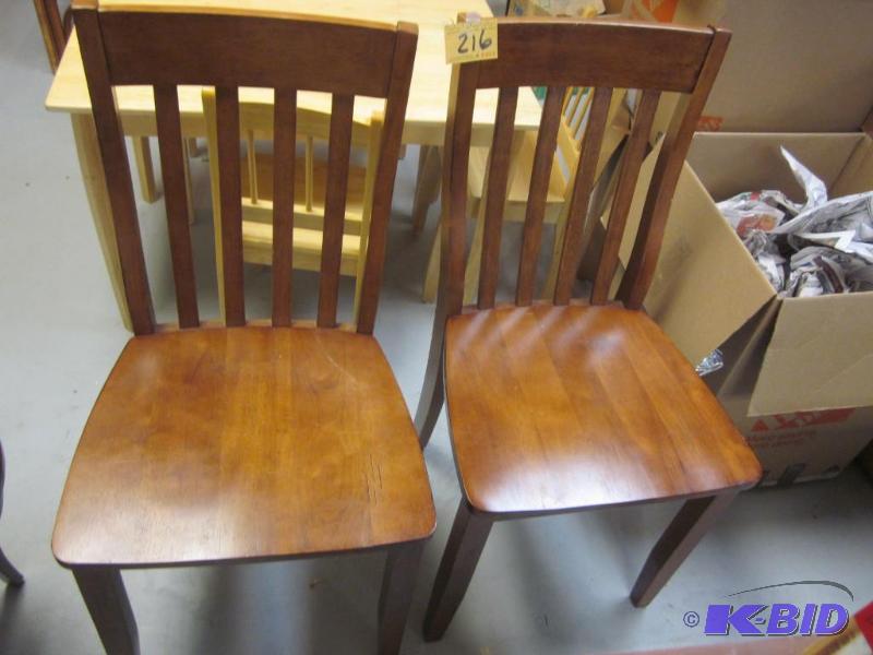 lot 216 image: Pair of solid wood chairs.  Both are stu...