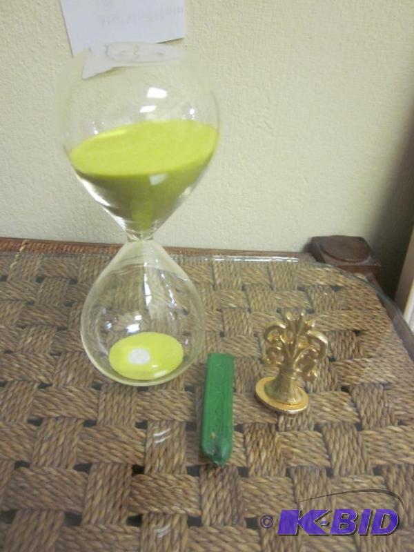 lot 226 image: Lot includes hour glass, and metal seal with ...