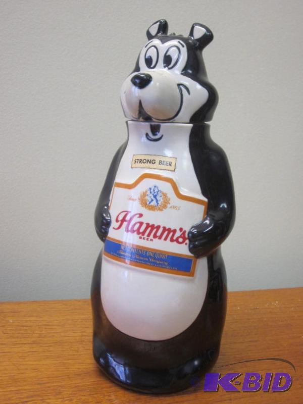 lot 24 image: Vintage Hamms Bear 13 inch liquor decanter, e...