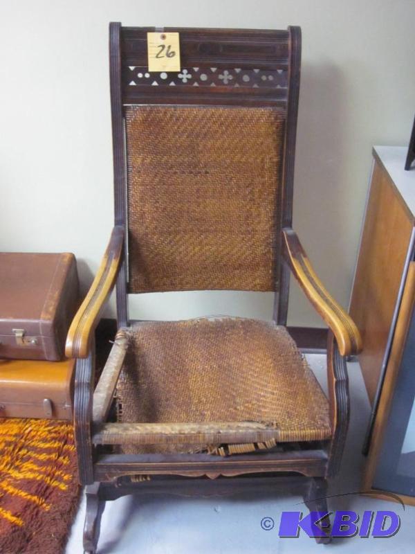 lot 26 image: 100 year old, solid wood rocking chair, doub...