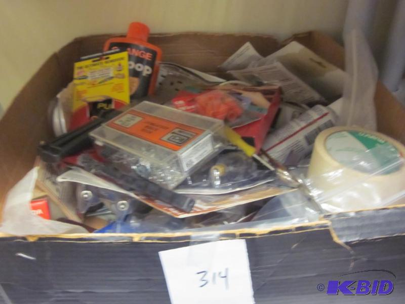 lot 314 image: Box of miscellaneous tools and supplies.  &nb...