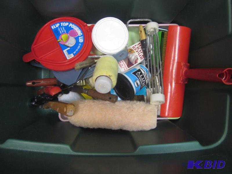 lot 331 image: Bin of painting supplies.      ...