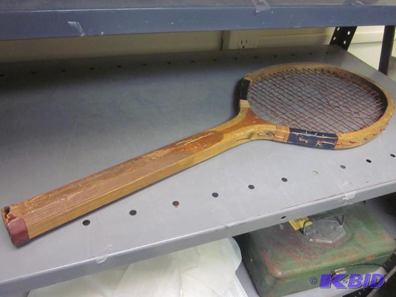 lot 338 image: Antique wood tennis racket.      &n...