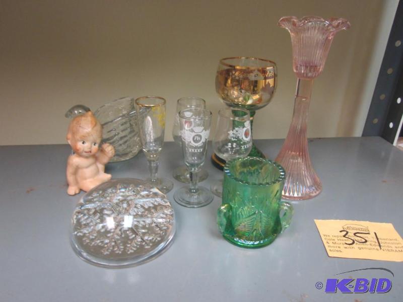 lot 351 image: Lot of vintage glass, paper weight, and Kewpi...