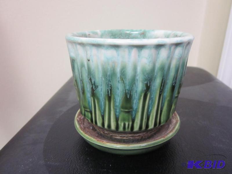 lot 49 image: 6 inch McCoy drip glaze planter.  Marked...
