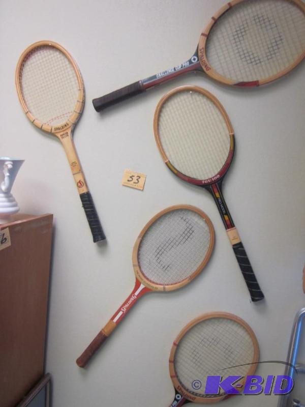 lot 53 image: Lot of (5) vintage wood tennis racquets. ...