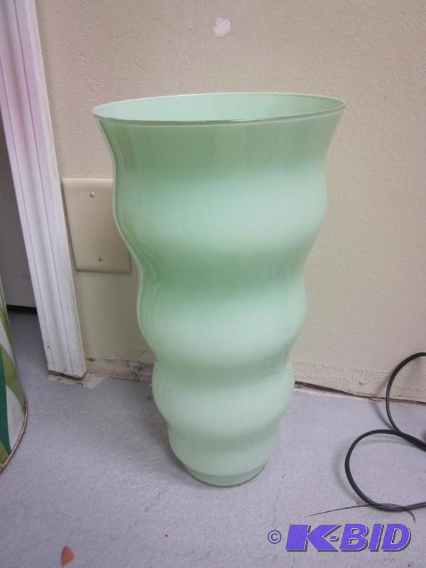 lot 55 image: 18 inch mint green ribbed glass vase or umbre...