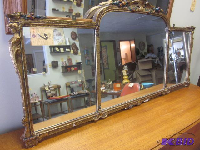 lot 6 image: Large antique gold gilded Art Deco wall mirro...