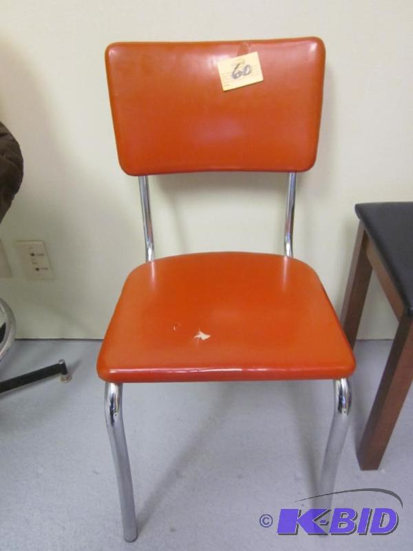 lot 60 image: Retro metal and orange vinyl chair with small...