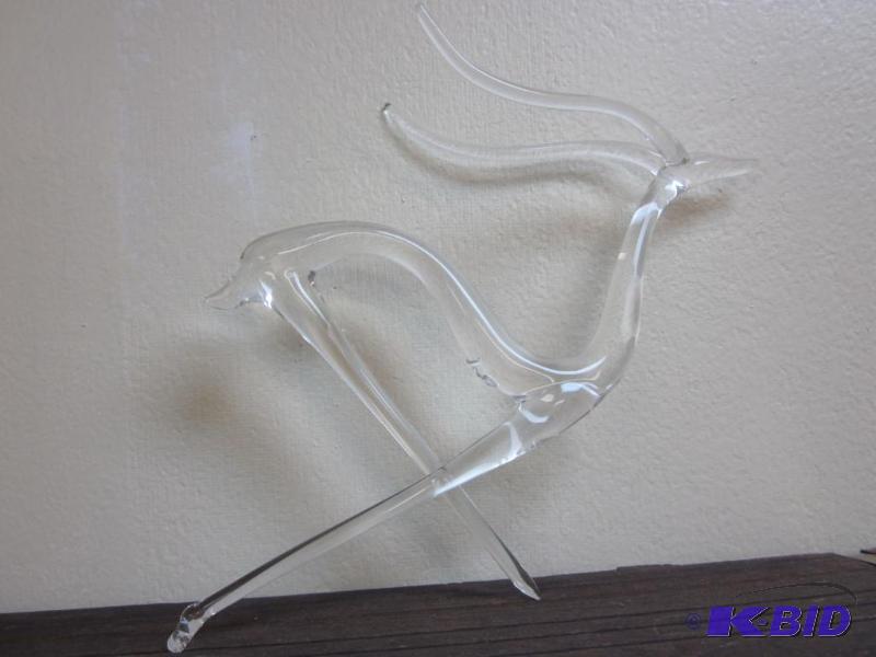 lot 82 image: 9 inch hand blown glass deer with antlers, ma...